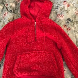 Quarter-zip Red Fuzzy hoodie